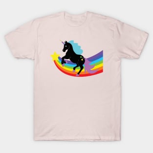 Black Unicorn With Rainbow and Stars T-Shirt